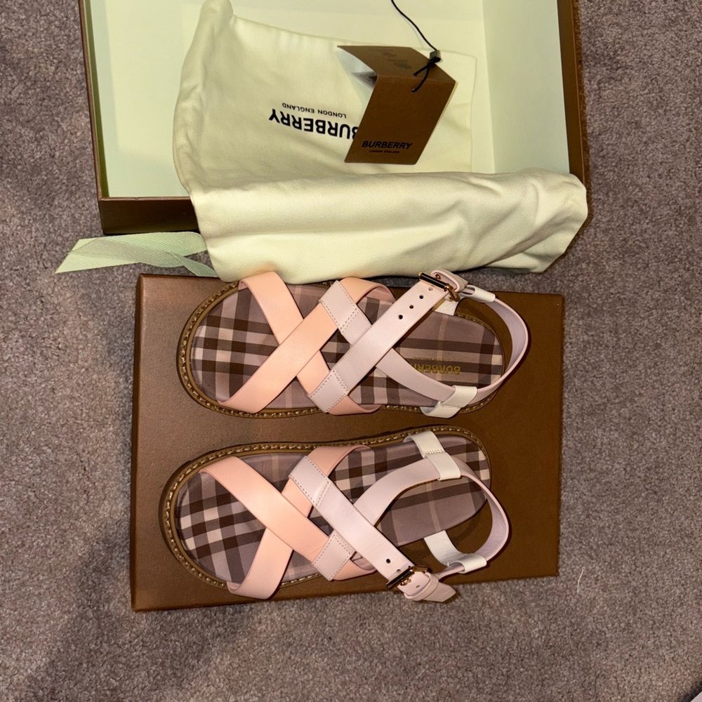 Burberry Pink and White Check Sandals